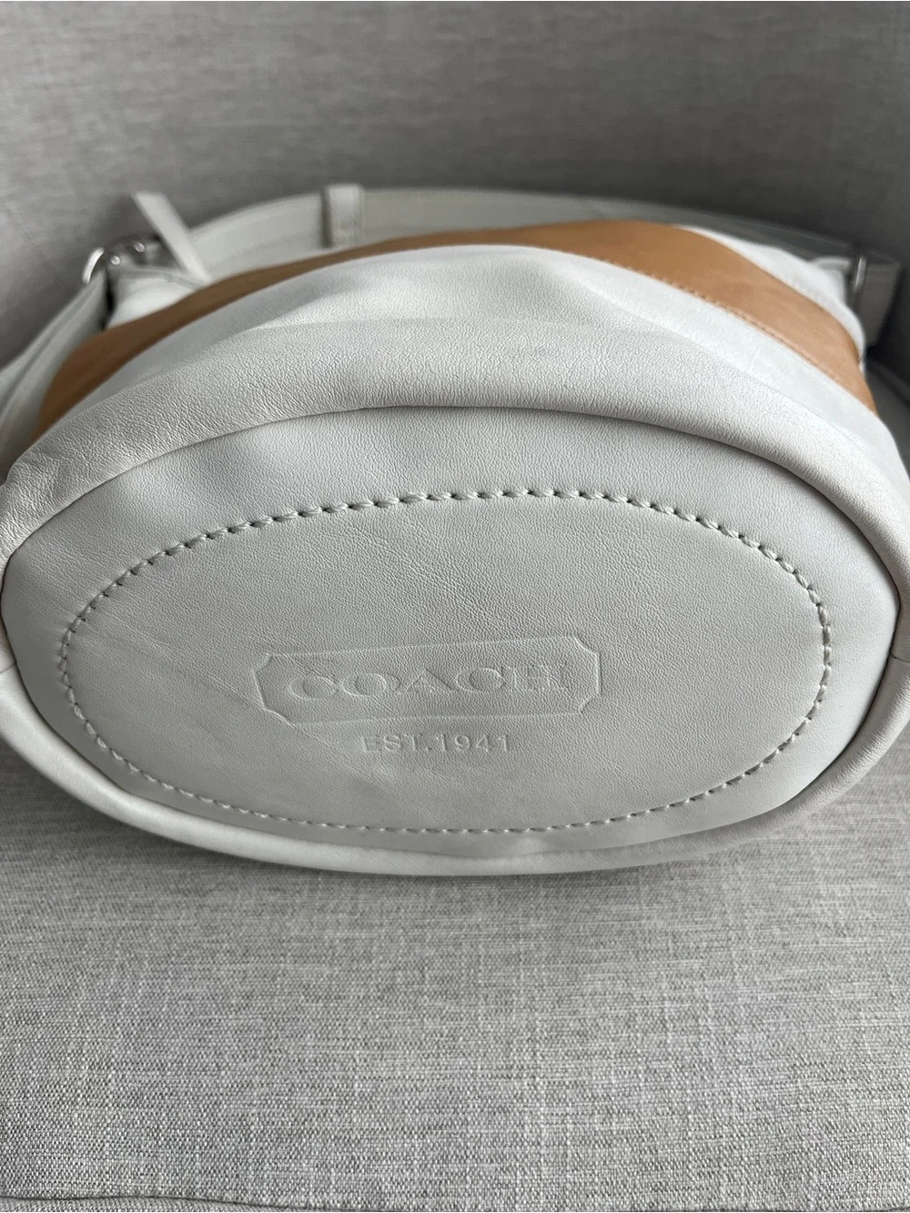 Coach Leather Rugby Duffle Bucket Bag White Camel F13357
